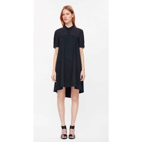 COS Sheer Yoke Minimialist Shirt Dress Black Sz. 6 - Picture 1 of 7